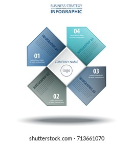 4 options Business Infographics strategy tags design elements template blue color tone illustration. Vector eps10.