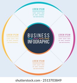 4 Opciones Infografía de diseño de círculos 4 Opciones, objetos, Elementos o pasos de información Plantilla de infografía de negocios