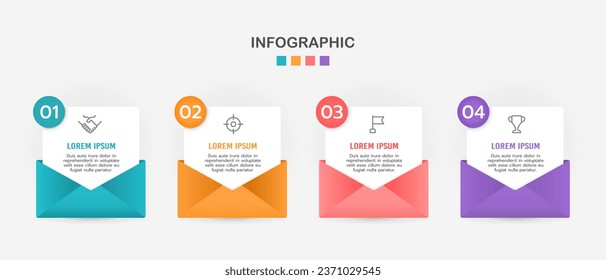 4 options Infographic open mail design template for business. Vector illustration.