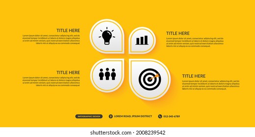 4 options infographic template on yellow background, business workflow with multiple steps concept