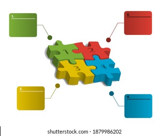 4 options infographic template. Puzzle style infographic design. Can put your own texts in spaces provided. Vector EPS10