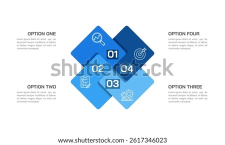 4 Options Square Cross Infographic. Presentation, Information, Strategy and Plan. Vector illustration.