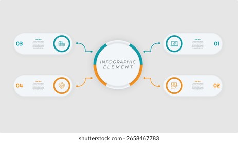4 Opciones o Pasos Elemento Infográfico Plano. Diseño moderno y limpio para presentaciones, informes y Web