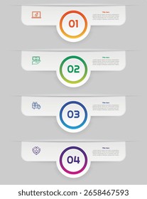 4 Optionen oder Schritte Farbverlauf Infografik Element. Modernes und sauberes Design für Präsentationen, Berichte und das Web