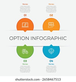 Elemento de infografía de 4 opciones o pasos con estilo plano para presentaciones, informes y Web