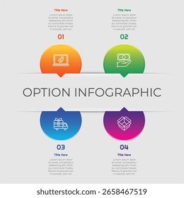 Elemento Infográfico de 4 Opções ou Etapas com Estilo de Gradiente para apresentações, relatórios e Web