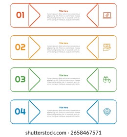4 Opções ou Etapas Delinear Elemento Infográfico. Design moderno e limpo para apresentações, relatórios e Web
