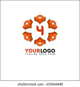 4 orange circle flower letter logo design. Elegant vector illustration. Luxury brand identity.