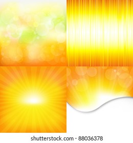 4 Orange And Yellow Backgrounds, Vector Illustration