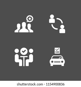 4 organization icons in vector set. team, list, collaboration and meeting illustration for web and graphic design