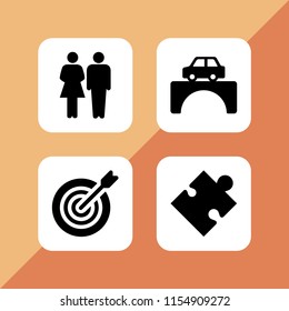 4 outdoors icons in vector set. goal, trip, children and family of heterosexual couple illustration for web and graphic design