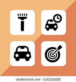4 outdoors icons in vector set. goal, car, drive and rake illustration for web and graphic design
