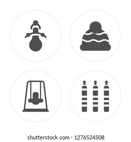 4 Pacifier, Swings, Hat, Crayons modern icons on round shapes, vector illustration, eps10, trendy icon set.