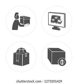 4 Package, Delivery, Package modern icons on round shapes, vector illustration, eps10, trendy icon set.