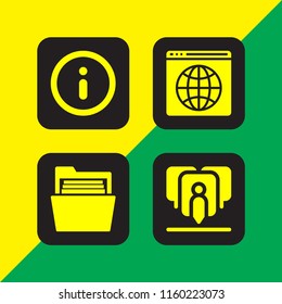 4 page icons in vector set. information circular button symbol, folder, web site and www illustration for web and graphic design