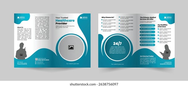 4 Pages Medical healthcare service bifold brochure design or hospital clinic promotion brochure template, Multipurpose template 