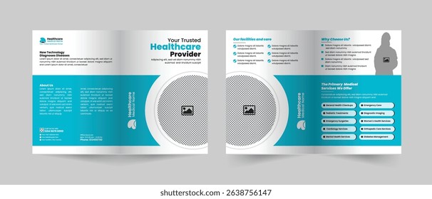 4 Pages Medical healthcare service bifold brochure design or hospital clinic promotion brochure template, Multipurpose template 