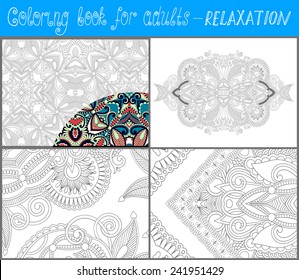 4 pages of unique coloring book for adults - flower paisley design, joy to older children and adult colorists, who like line art and creation, vector illustration