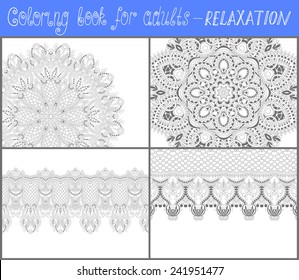 4 pages of unique coloring book for adults - flower paisley design, joy to older children and adult colorists, who like line art and creation, vector illustration