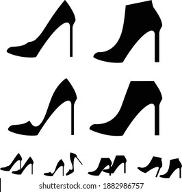 4 pares de tacones perfectos para las mujeres. Símbolo del logo de Silhouette. Ilustración del vector