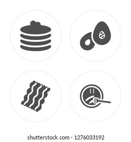 4 Pancakes, Bacon, Avocado, Sausage modern icons on round shapes, vector illustration, eps10, trendy icon set.