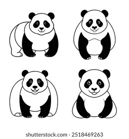 4 panda vector illustration line art