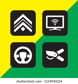 4 panel icons in vector set. cut, steering wheel, chevron and smart tv illustration for web and graphic design
