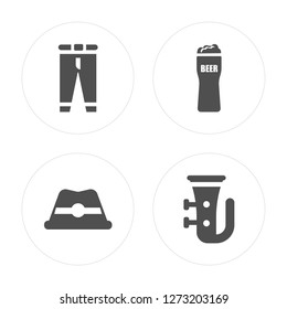4 Pants, Hat, Pint of beer, Tuba modern icons on round shapes, vector illustration, eps10, trendy icon set.