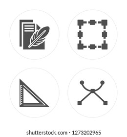 4 Paper and Feather, Triangle Ruler, Transform Box, Curve modern icons on round shapes, vector illustration, eps10, trendy icon set.