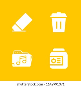 4 paper icon set with eraser, music folder and trash vector illustration for graphic design and web