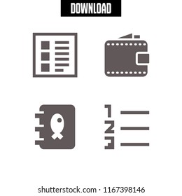 4 paper vector icon set with menu, wallet and list icons for mobile and web