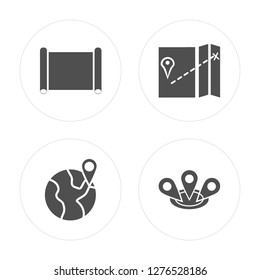 4 Parchment, World, Map, Placeholder modern icons on round shapes, vector illustration, eps10, trendy icon set.