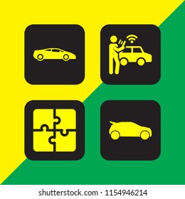 4 part icons in vector set. jigsaw and car illustration for web and graphic design