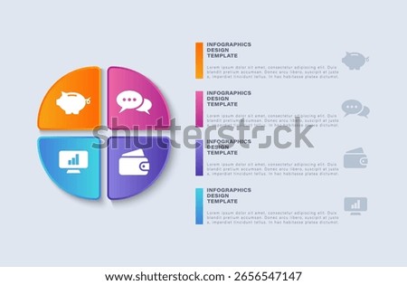 4 part pie chart infographic layout. Four options or processes infographic design template, data visualization