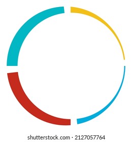 4 part, section segmented circle. Abstract dashed lines circular geometric element
