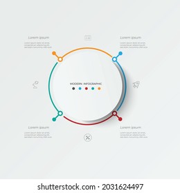4 partition minimal circle info-graphics Business design template Timeline business planning process with options, steps.