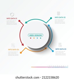 4 partition minimal circle info-graphics Business design template Timeline business planning process with options, steps.