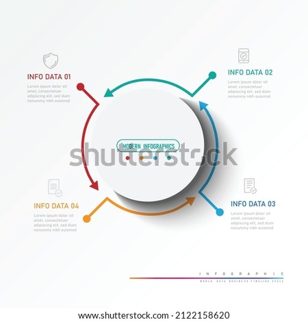 4 partition minimal circle info-graphics Business design template Timeline business planning process with options, steps.
