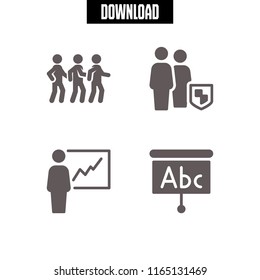 4 partnership vector icon set with group and presentation icons for mobile and web