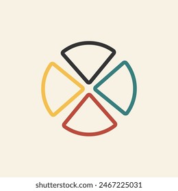 4 parts sections infographic pie. Business concept with 4 options, steps, parts, segments. Stock vector illustration isolated on white background.