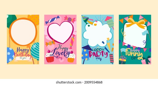 4 Party banner and element asset for design poster, invitation card, flyer Celebration Cartoon vector illustration
