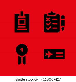 4 pass icons in vector set. airplane ticket, badge, id card and exam illustration for web and graphic design