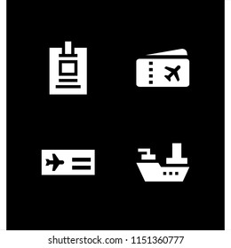 4 pass icons in vector set. airplane ticket, cruiser and id card illustration for web and graphic design