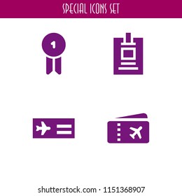 4 pass icons in vector set. id card, airplane ticket and badge illustration for web and graphic design