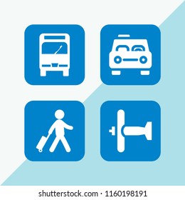 4 passenger icons in vector set. taxi, traveler with a suitcase, aircraft and bus illustration for web and graphic design