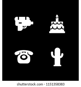 4 pastel icons in vector set. summer, happy birthday, cactus and telephone illustration for web and graphic design