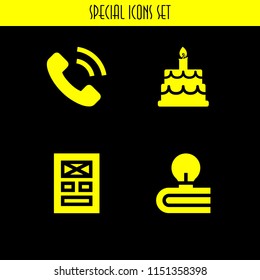 4 pastel icons in vector set. happy birthday, telephone, layout and art and design illustration for web and graphic design