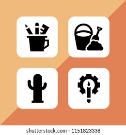 4 pastel icons in vector set. art and design, summer, cactus and pencil illustration for web and graphic design