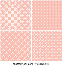 4 Pastel retro different vector seamless patterns tiling.