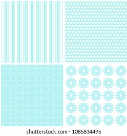 4 Pastel retro different vector seamless patterns. Vintage backgrounds.